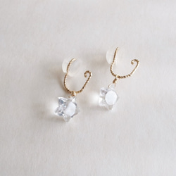 14KGF 白水晶×赫基蒙水晶 流星 天然石耳環 兩種戴法 聖誕禮物 第9張的照片