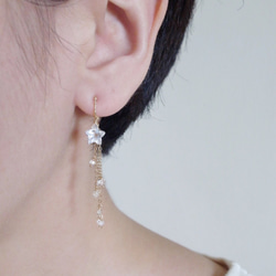 14KGF 白水晶×赫基蒙水晶 流星 天然石耳環 兩種戴法 聖誕禮物 第10張的照片