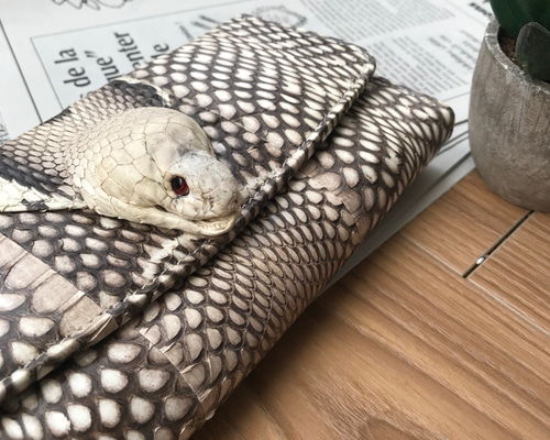 本革 長財布 天然コブラヘッド コブラスキン レザーウォレット