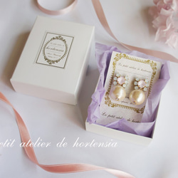 14kgf 耳環 ☆ Swarovski Bijou ☆ Cotton Pearl ☆ Pink Opal &amp; Whit 第5張的照片