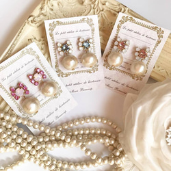 14kgf 耳環 ☆ Swarovski Bijou ☆ 棉珍珠 ☆ 綠松石和白色蛋白石 04 第2張的照片