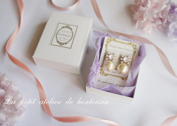 14kgf 耳環 ☆ Swarovski Bijou ☆ 棉珍珠 ☆ 綠松石和白色蛋白石 04 第5張的照片
