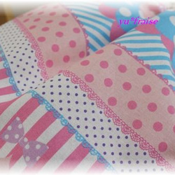 入園用体操服袋（上履き入れ）巾着Ｍ☆ガーリーパッチ柄（ピンク＆ブルー） 2枚目の画像