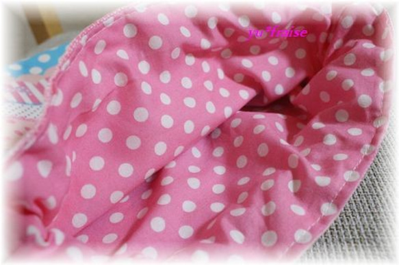 入園用体操服袋（上履き入れ）巾着Ｍ☆ガーリーパッチ柄（ピンク＆ブルー） 3枚目の画像