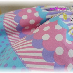 入園用体操服袋（上履き入れ）巾着Ｍ☆ガーリーパッチ柄（ピンク＆ブルー＆パープル） 2枚目の画像
