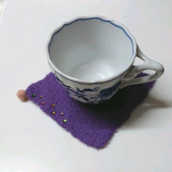 【送料無料】 羊毛フェルト  コースター  紫 3枚目の画像