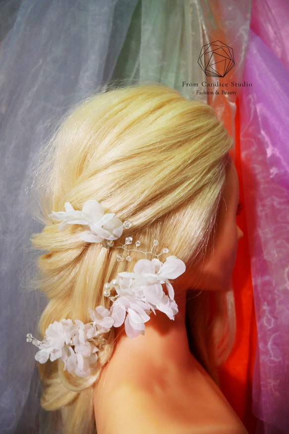 NO.57艾朵拉 Adora – 粉紅 Pink、白 White / 髮叉. From Candice 手作歐風新娘頭飾 第5張的照片