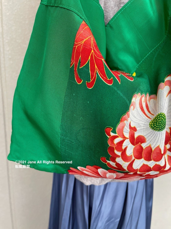和モダンな着物バッグ♪ 素敵な花柄 2wayバッグ  kimono 9枚目の画像