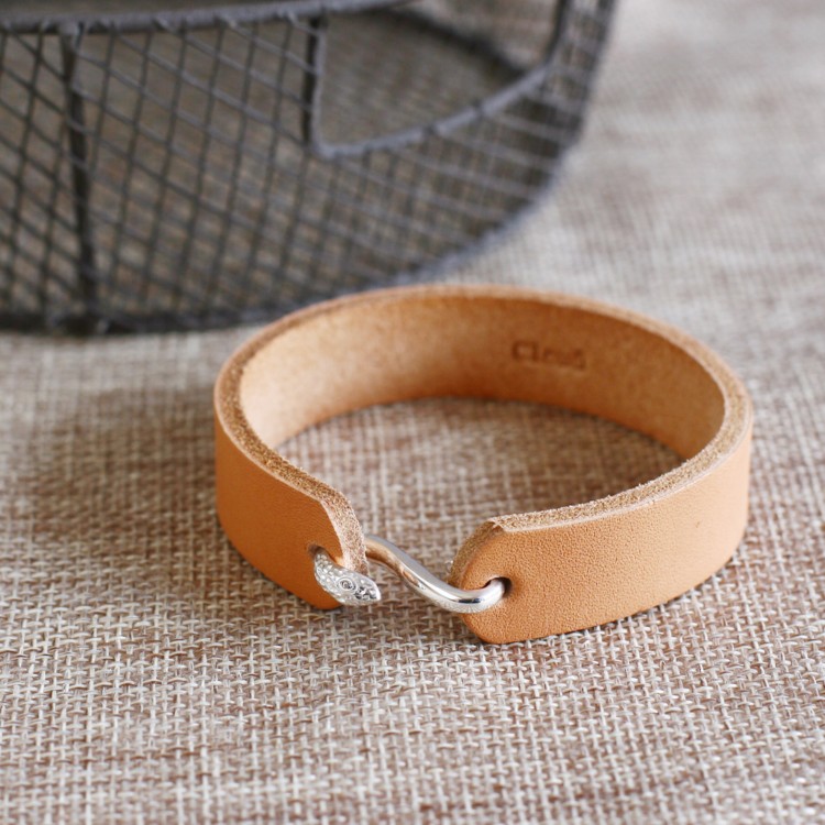 Snake フック 革 メンズ ブレスレット