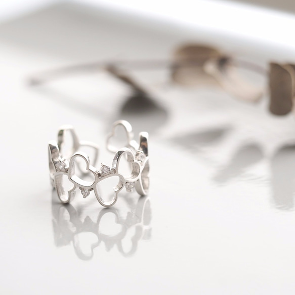 Open Heart Ring 925 Sterling Silver Heart Jewelry 第1張的照片