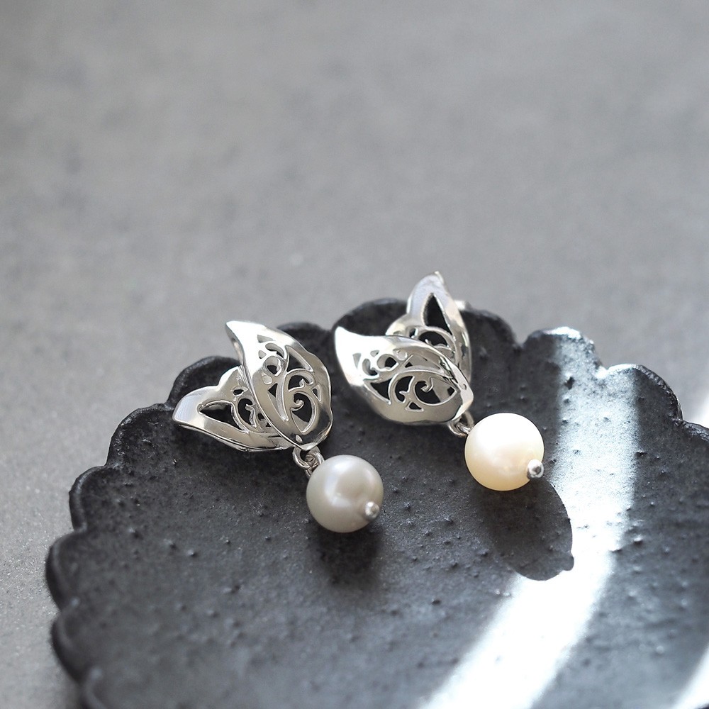 Pearl 唐草 チューリップ ピアス シルバー925