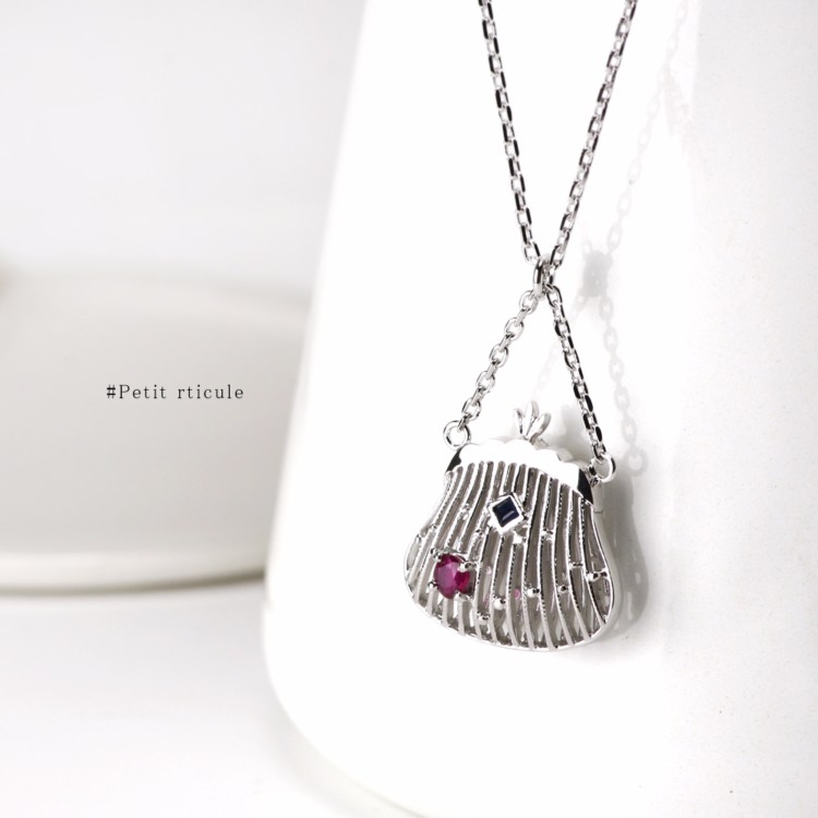 がま口 鞄 ルビー サファイア ネックレス シルバー925