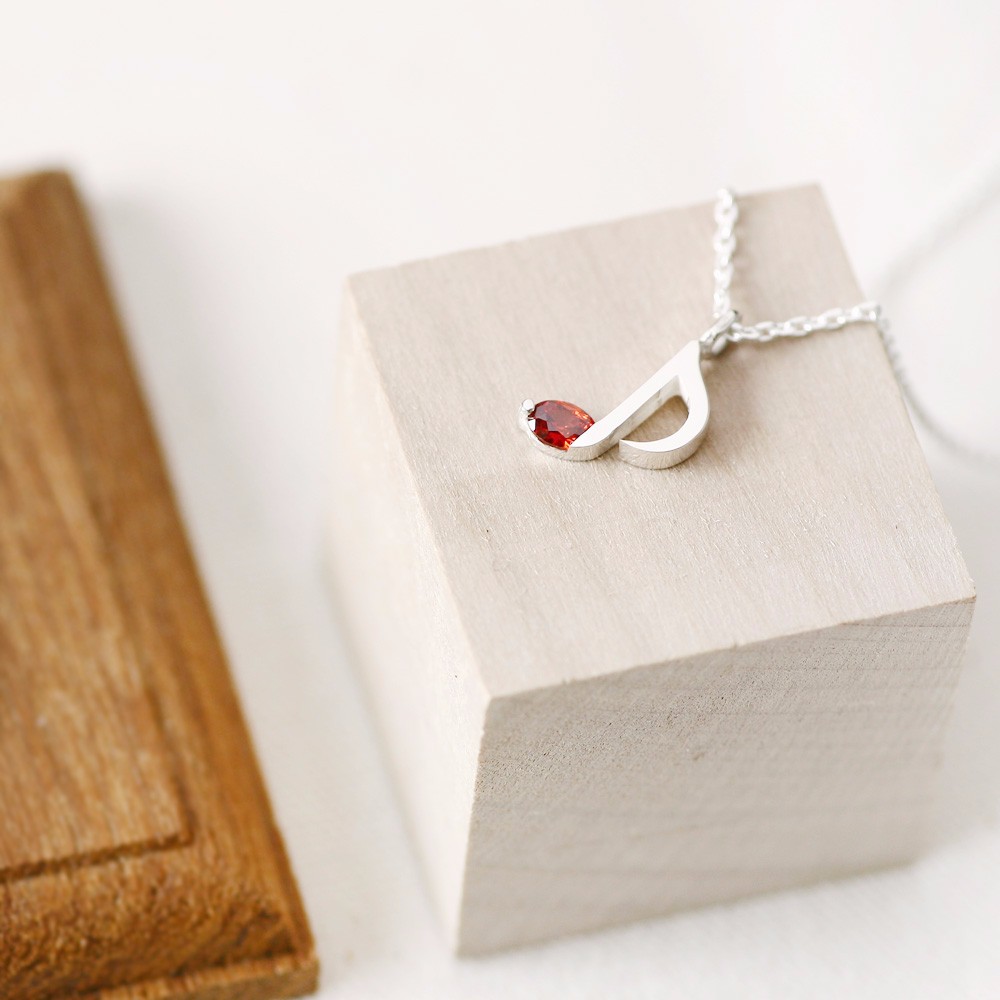 ガーネット 8分音符 ネックレス シルバー925