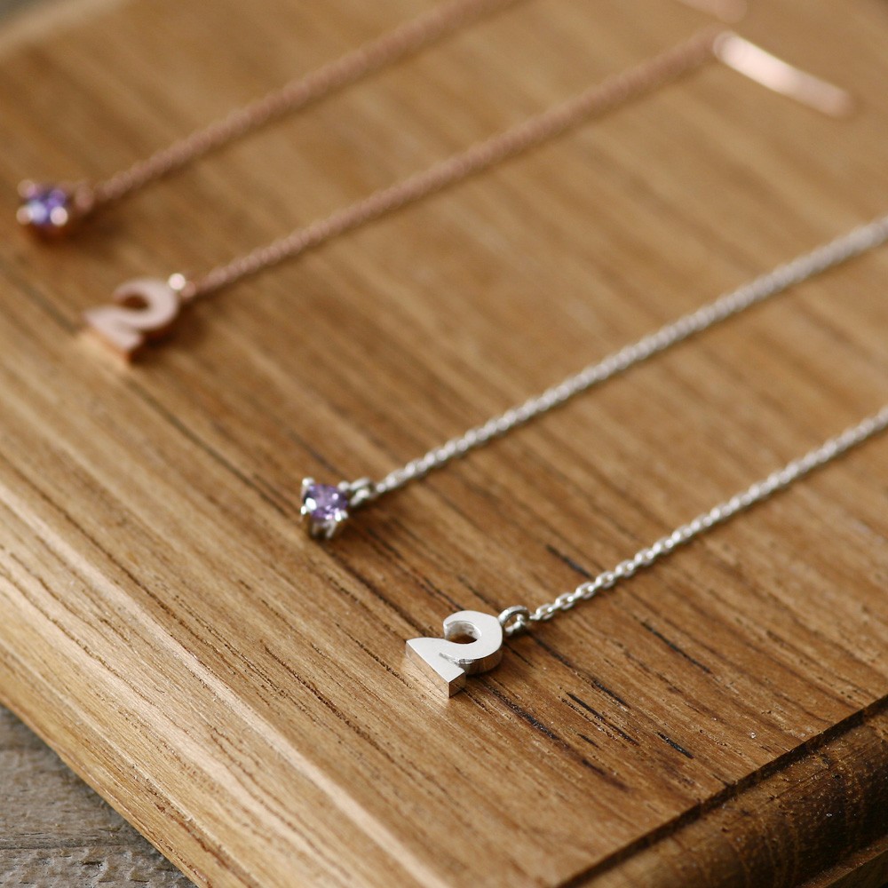 数字＆2月 誕生石 アメジスト チェーン ピアス シルバー925