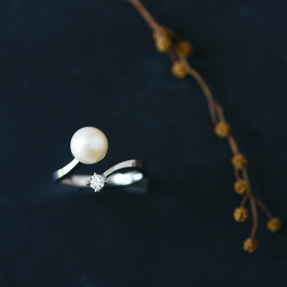 Round 真珠 オープン リング シルバー925