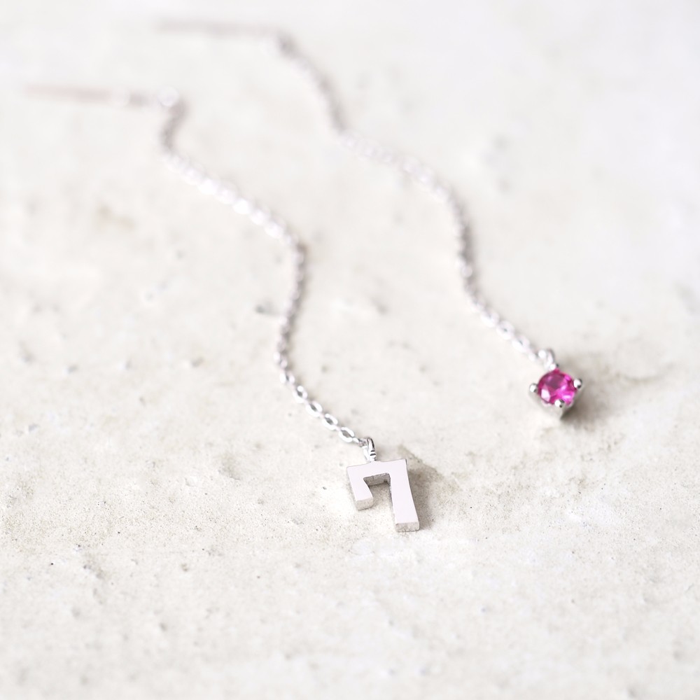 数字＆7月 誕生石 ルビー チェーン ピアス シルバー925