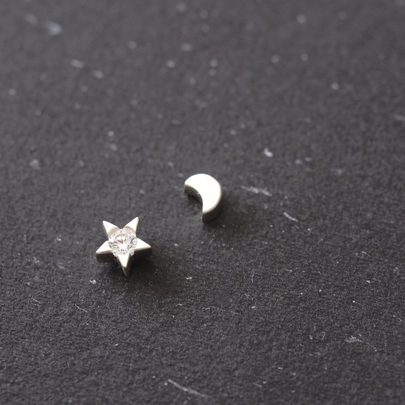 White Star&Moon Earrings 925 Sterling Silver Dainty Jewelry 第1張的照片