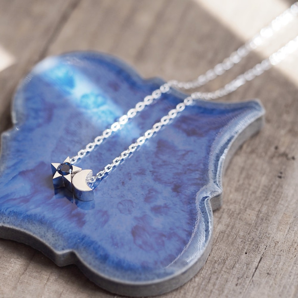 Sapphire Star & Moon Necklace 925 Sterling Silver 第1張的照片