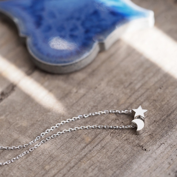 Sapphire Star & Moon Necklace 925 Sterling Silver 第3張的照片