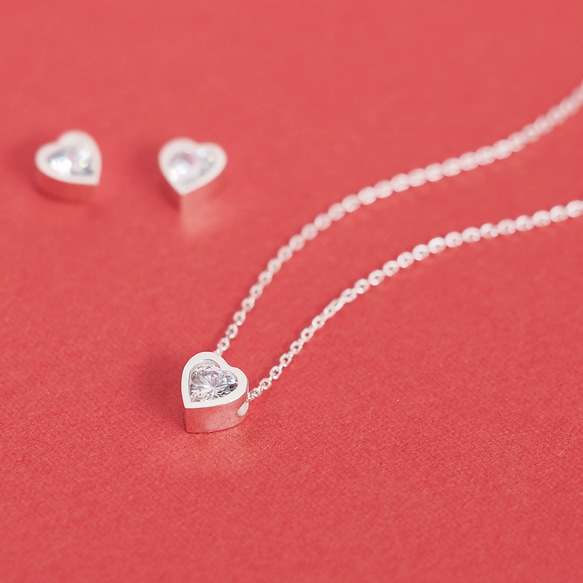 Heart set) ハート ネックレス ピアス セット シルバー925 1枚目の画像