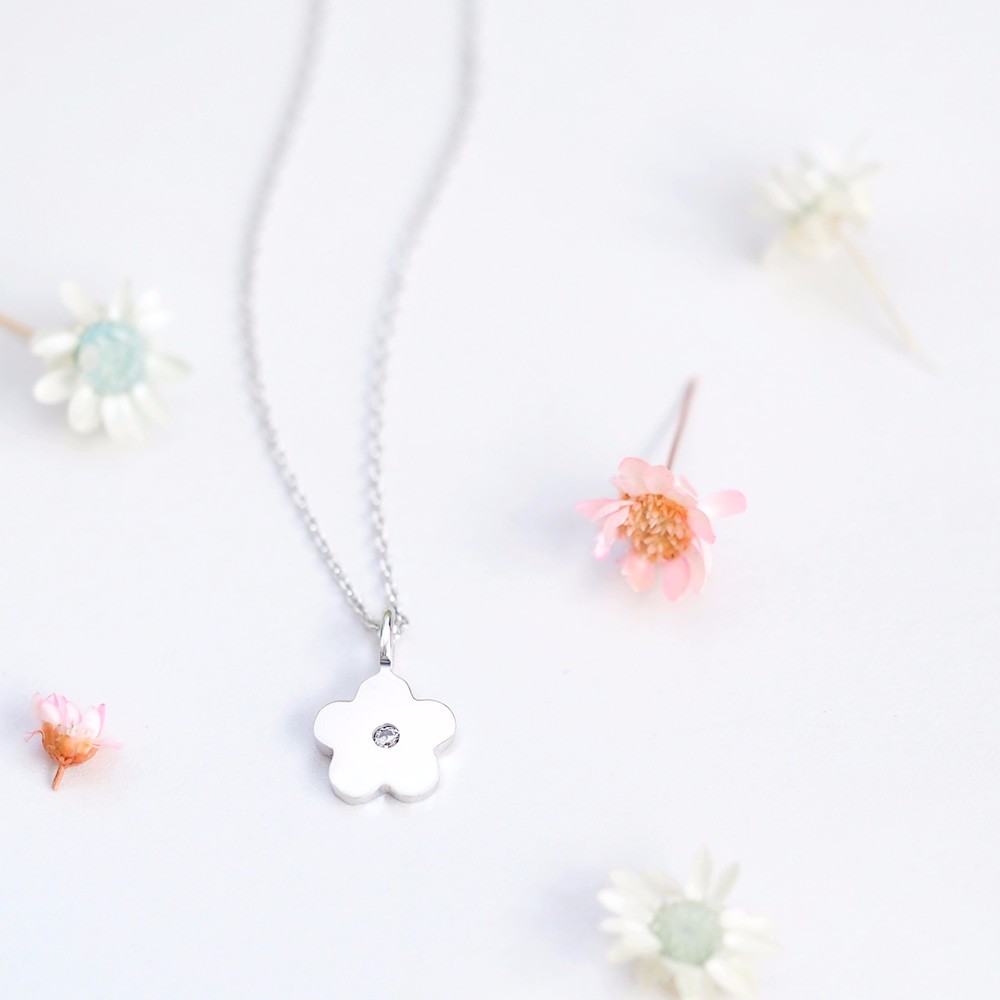 Stone フラワー ネックレス シルバー925