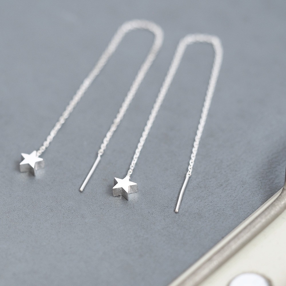Micro tiny 星 チェーン ピアス シルバー925