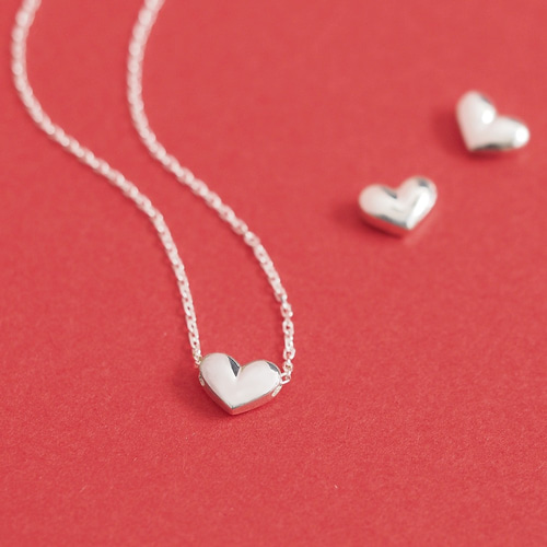 2コset) 立体 ハート ネックレス ピアス セット シルバー925 