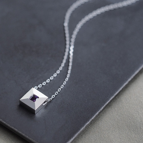 紫水晶磁磚項鍊 銀 925 第1張的照片