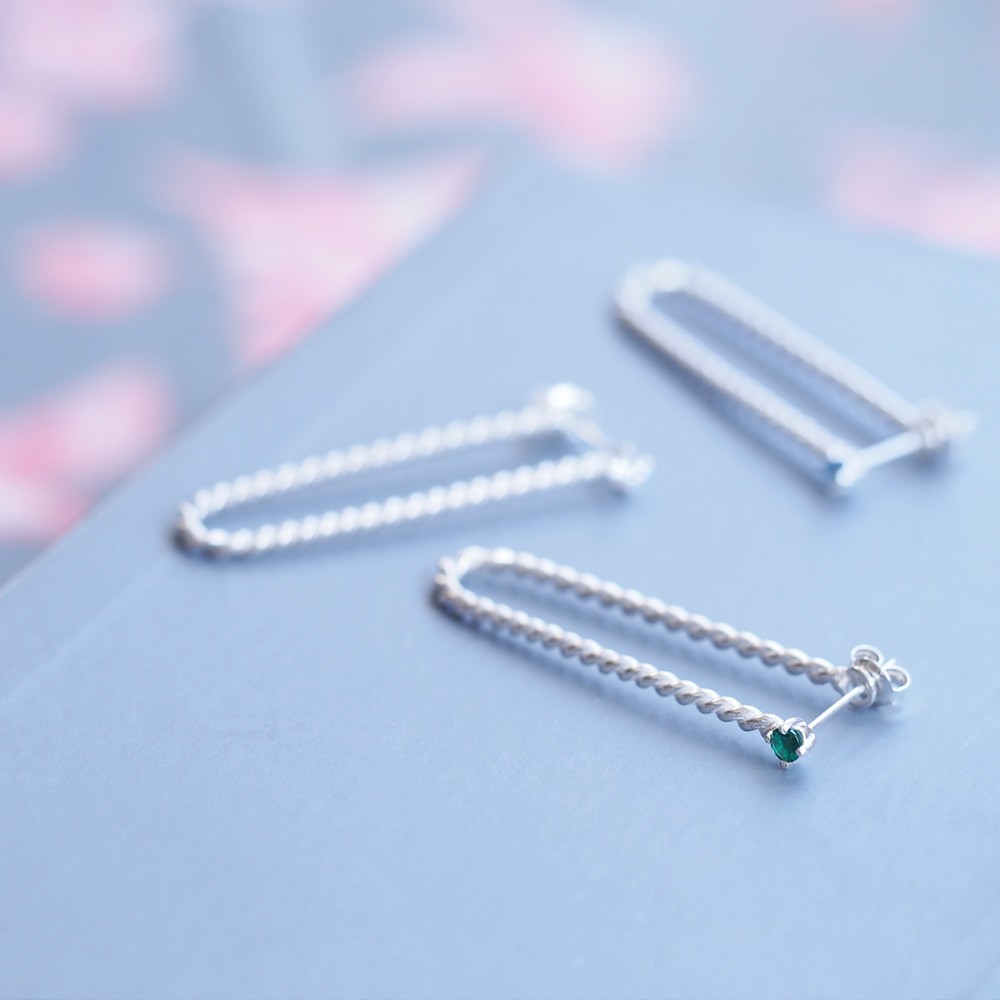 Stone ロング フープ ピアス シルバー925