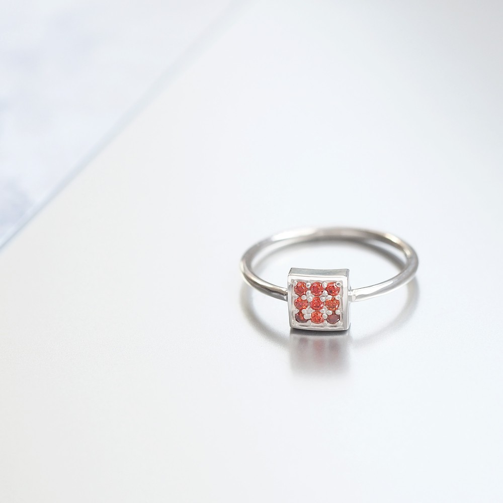 Red 四角 リング シルバー925