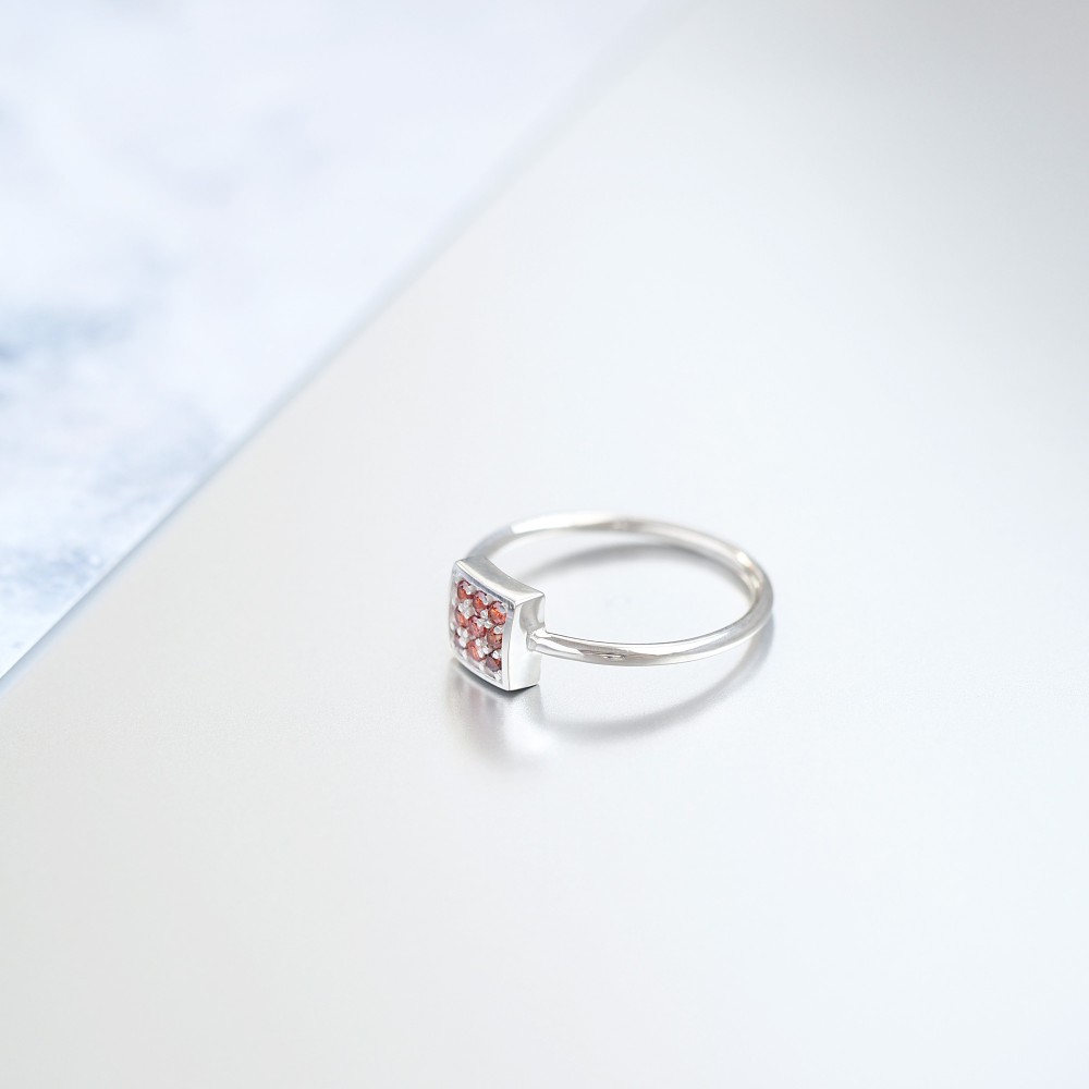 Red 四角 リング シルバー925