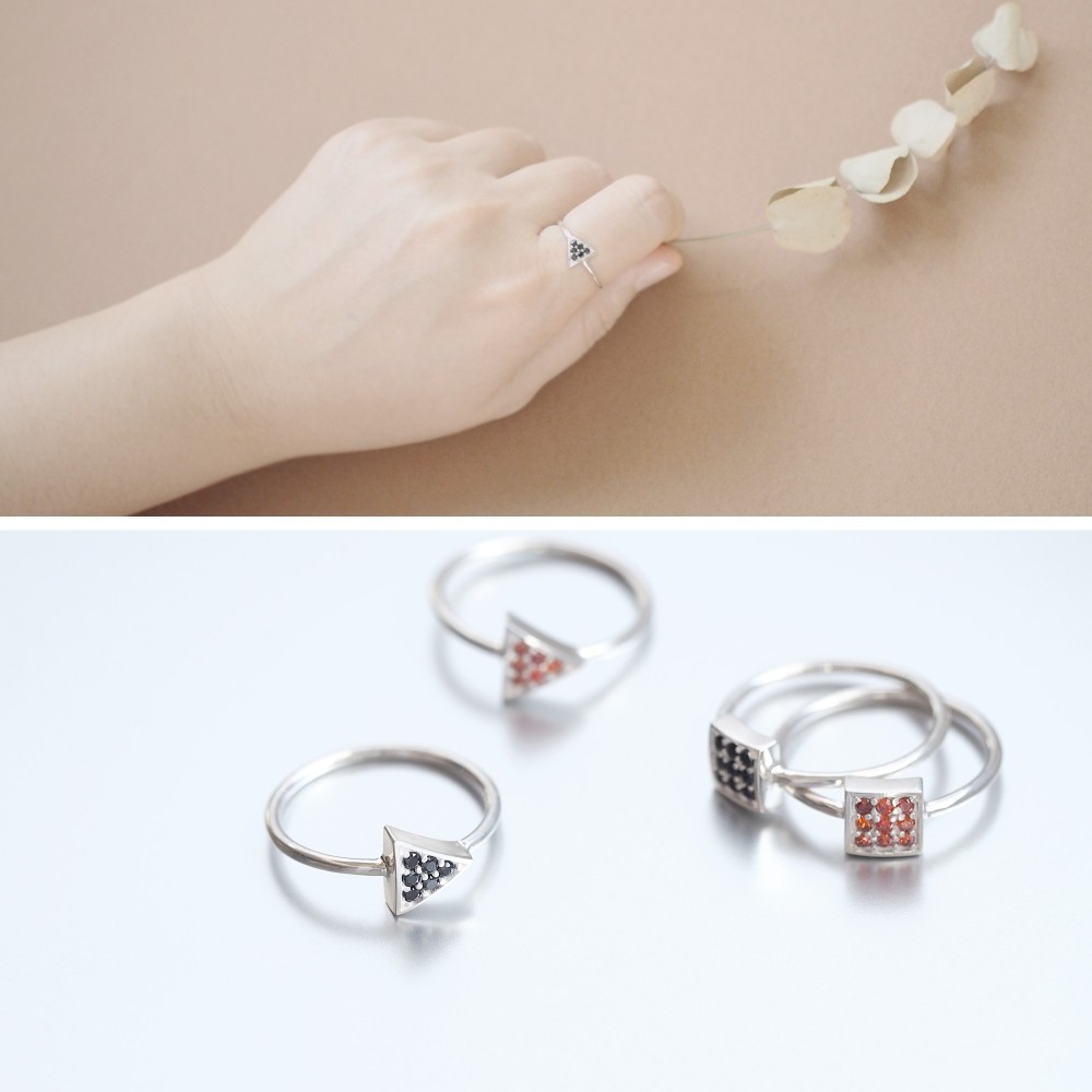 Red 四角 リング シルバー925