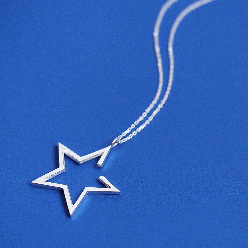 Open 星 ロング ネックレス シルバー925