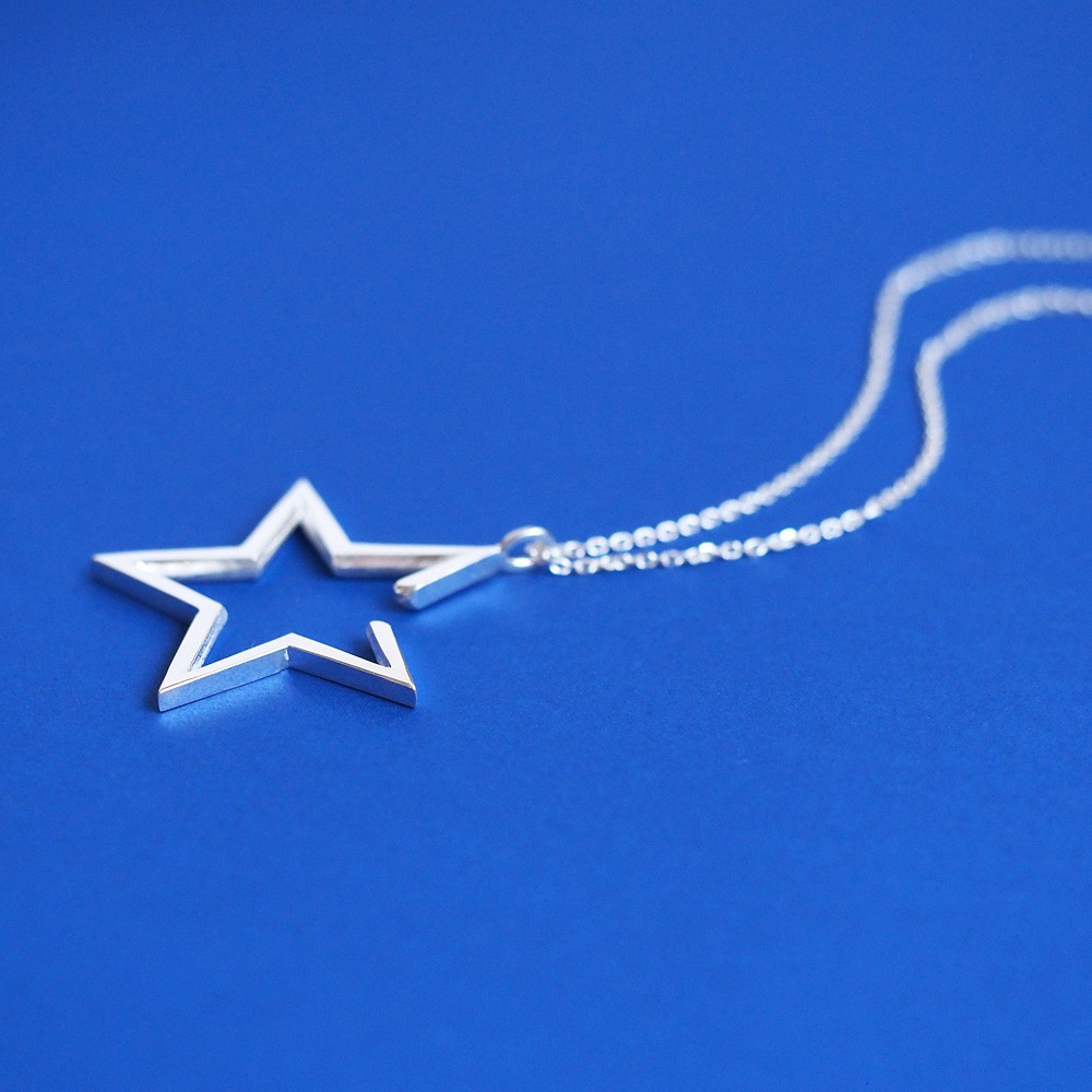 Open 星 ロング ネックレス シルバー925
