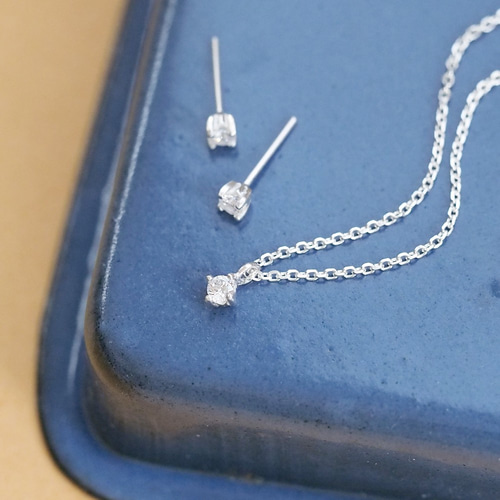 2点set) 一粒 ネックレス ピアス セット シルバー925 ネックレス