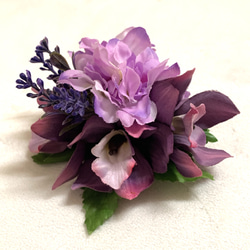 再販ラスト1点　ハワイアン髪飾り フラダンス  シンビジューム髪飾り(紫) ヘッドドレス 結婚式 浴衣 着物 1枚目の画像