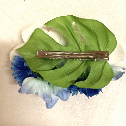 再販 ハワイアン髪飾りフラダンス 花飾り プルメリア(ブルー)クリップ