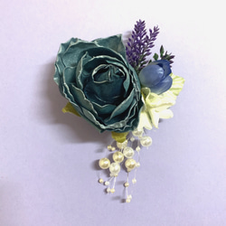 花飾り バラ(薔薇) 春 コサージュ (Mサイズ) ブローチ 髪飾り ブルー 1枚目の画像
