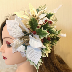 1点限り！　クリスマス 髪飾り　ポインセチア(白)フラダンス髪飾り　ハワイアン 3枚目の画像