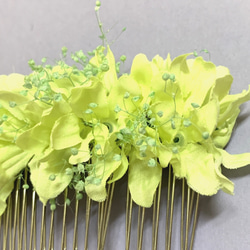 髪飾り 花飾りブルースター&かすみ草 髪飾りグリーン 3枚目の画像