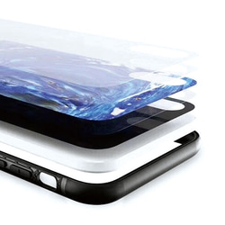 ネコとピアノ ネイビーver 強化ガラス スマホケース iPhone13&SE3 も対応！ 3枚目の画像