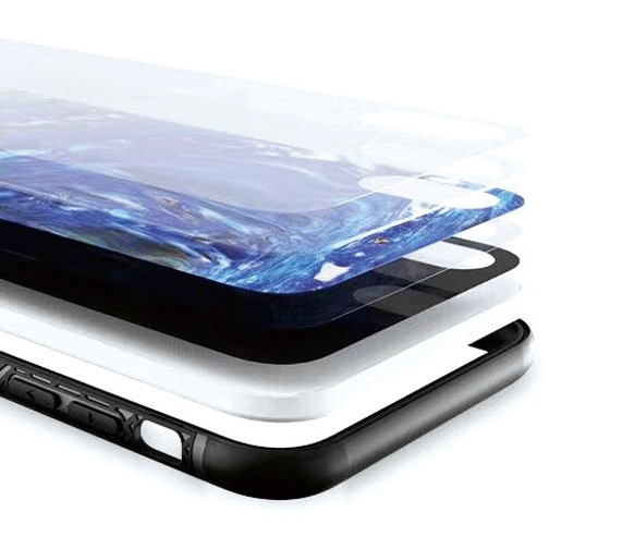 ネコとピアノ ネイビーver 強化ガラス スマホケース iPhone13&SE3 も対応！ 3枚目の画像