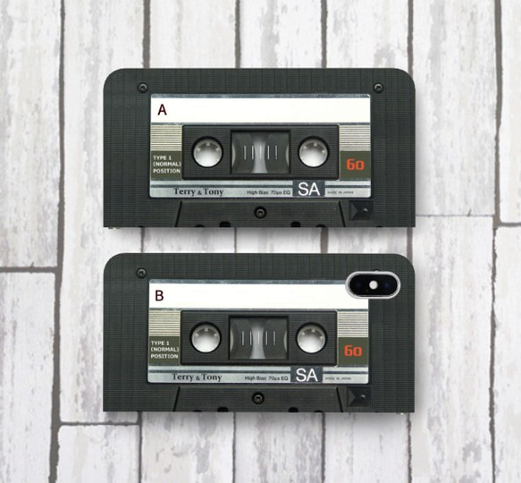 レトロ カセットテープ 柄 ver2 帯なし手帳型スマホケース iPhone12・iPhoneSE3にも対応！ 1枚目の画像