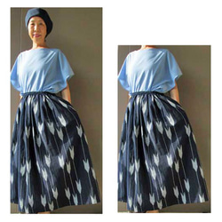 商品/telitea/スカート丈72cm短め裏地なし日本藍染め節織備後絣矢羽根木綿スカート（SK-0106) 6枚目の画像