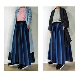 商品/teliteスカート丈72cm短め裏地なし日本藍染め節織備後絣かつお縞グラデーション木綿スカート（SK-0107) 8枚目の画像
