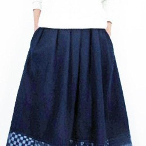 再販商品/telitea/スカート丈72cm短め裏地なし日本藍染め節織裾備後絣  