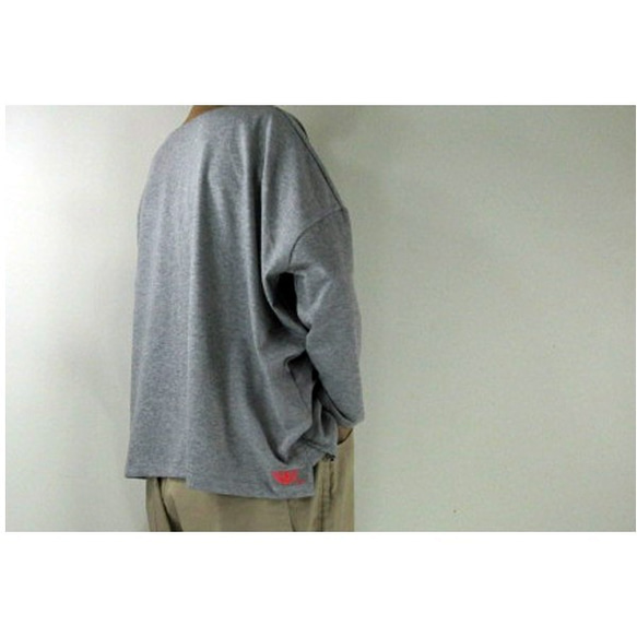 商品/telitea色杢グレーカットソー綿ビッグTシャツ脇マチ入り肩ドロップ国産Ｔシャツ（NBL-0105ｂ) 2枚目の画像