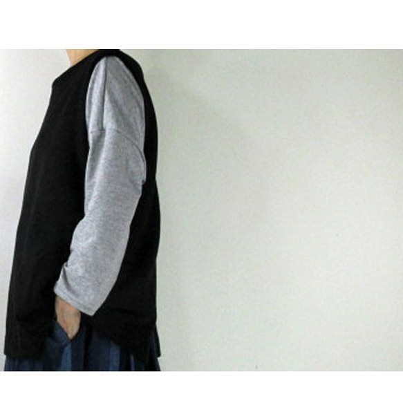 商品/telitea色杢グレーカットソー綿ビッグTシャツ脇マチ入り肩ドロップ国産Ｔシャツ（NBL-0105ｂ) 5枚目の画像
