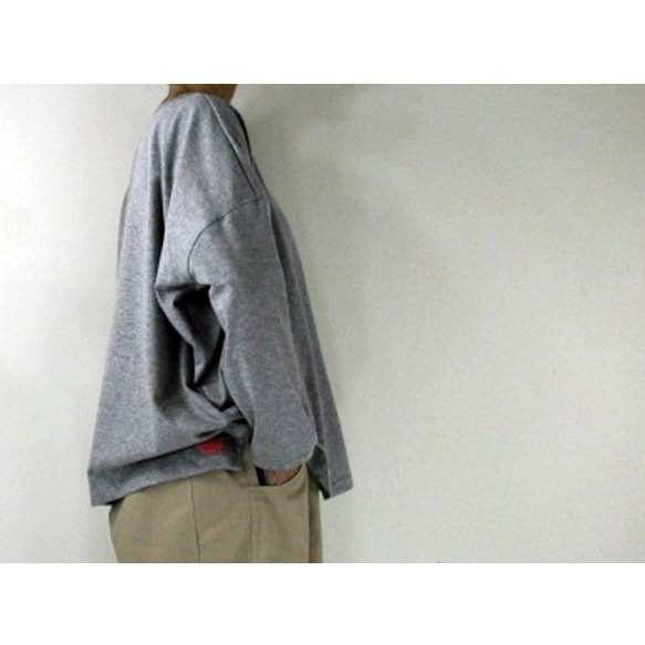商品/telitea色杢グレーカットソー綿ビッグTシャツ脇マチ入り肩ドロップ国産Ｔシャツ（NBL-0105ｂ) 7枚目の画像