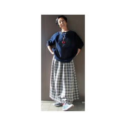 商品/teliteaスカート丈86cm裏地なし日本墨染め節織備後絣木綿チェックスカート（SK-0115) 2枚目の画像